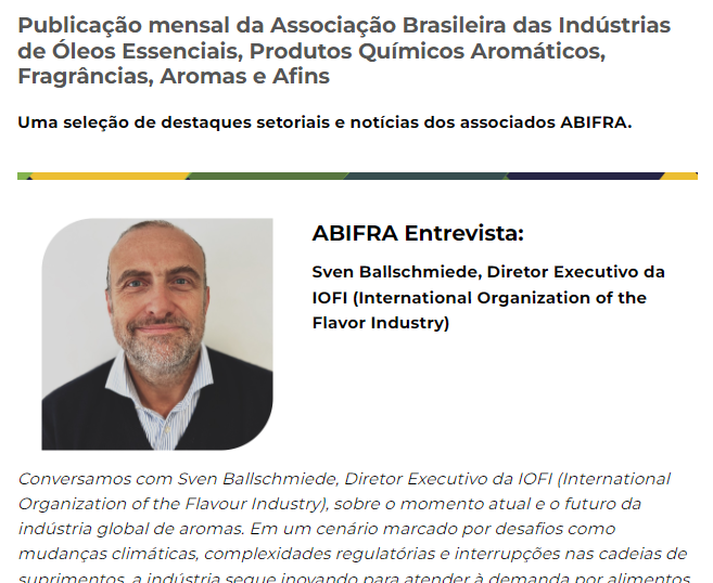 Entrevista com Sven Ballschmiede, Diretor Executivo da IOFI (International Organization of the Flavor Industry)
