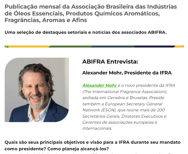 Entrevista com Alexander Mohr, Presidente da IFRA (The International Fragrance Association)